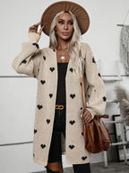 Women's Heart Print Cardigan – V-Neck Button Front Patterned Cardigan