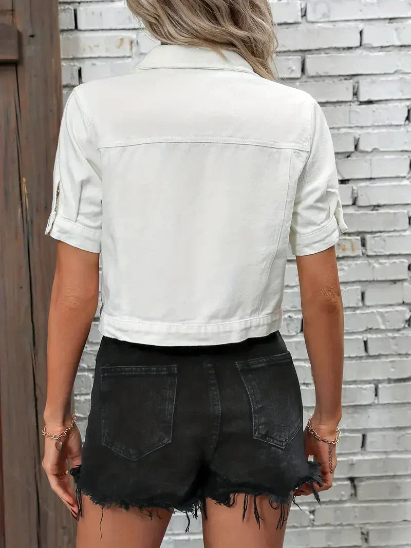 Women's Short Jean Jacket – Cropped Button Front Casual Jacket