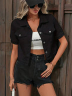 Women's Short Jean Jacket – Cropped Button Front Casual Jacket