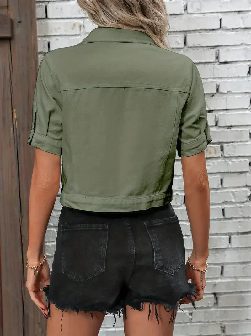 Women's Short Jean Jacket – Cropped Button Front Casual Jacket