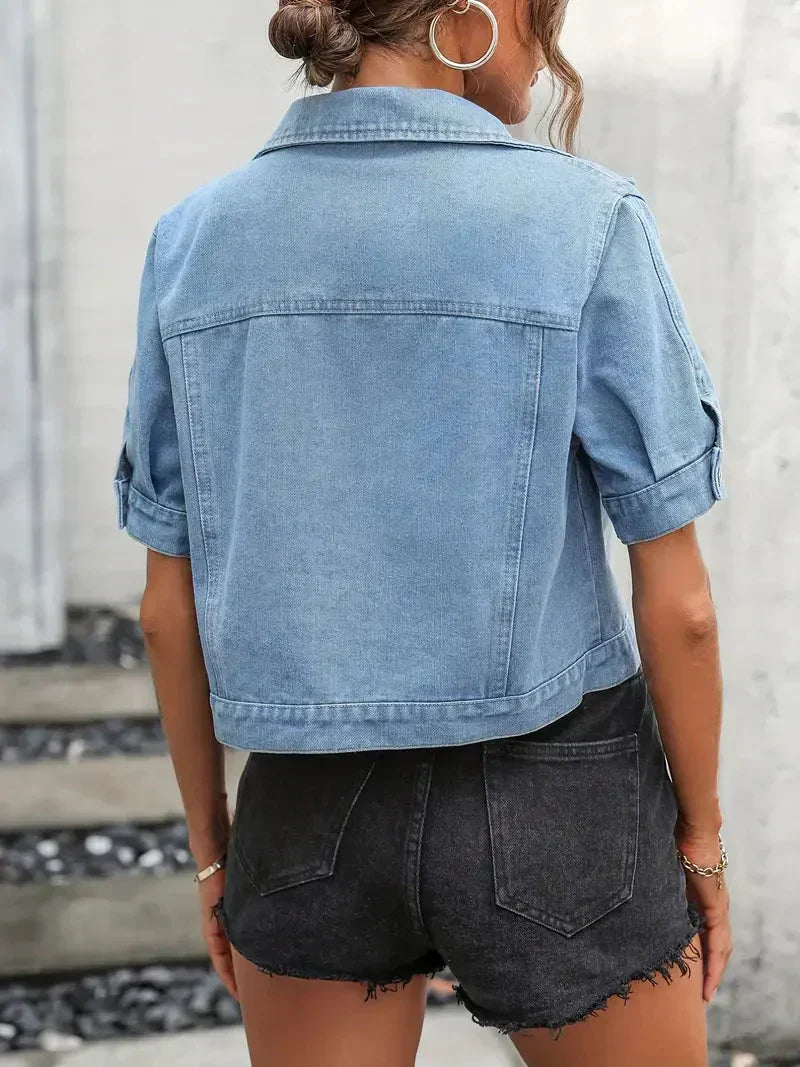 Women's Short Jean Jacket – Cropped Button Front Casual Jacket