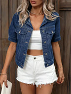 Women's Short Jean Jacket – Cropped Button Front Casual Jacket