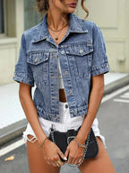 Women's Short Jean Jacket – Cropped Button Front Casual Jacket