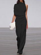 Women's Sleeveless Wide Leg Jumpsuit – Round Neck Flowy Jumpsuit
