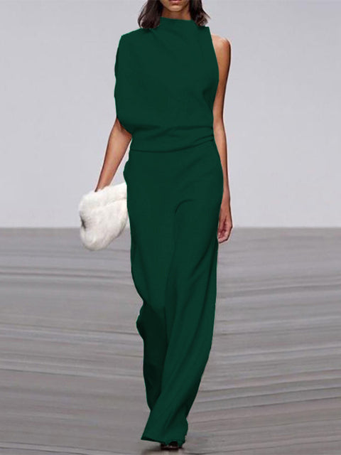 Women's Sleeveless Wide Leg Jumpsuit – Round Neck Flowy Jumpsuit