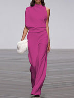 Women's Sleeveless Wide Leg Jumpsuit – Round Neck Flowy Jumpsuit
