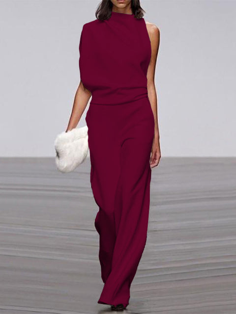 Women's Sleeveless Wide Leg Jumpsuit – Round Neck Flowy Jumpsuit