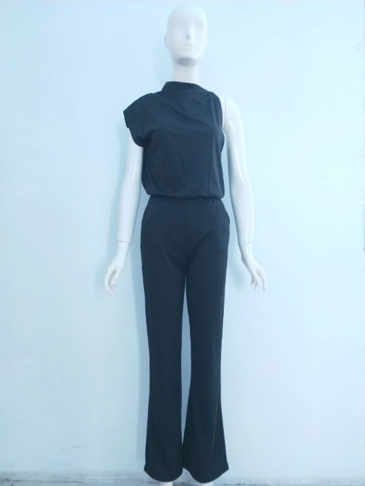 Women's Sleeveless Wide Leg Jumpsuit – Round Neck Flowy Jumpsuit