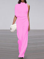 Women's Sleeveless Wide Leg Jumpsuit – Round Neck Flowy Jumpsuit