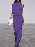 Women's Sleeveless Wide Leg Jumpsuit – Round Neck Flowy Jumpsuit