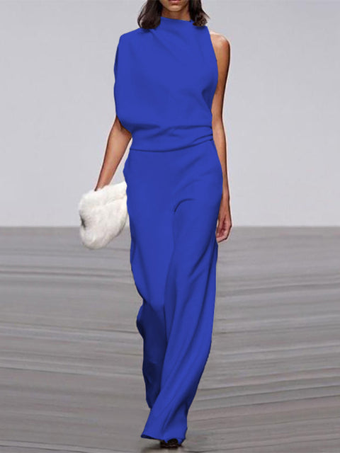 Women's Sleeveless Wide Leg Jumpsuit – Round Neck Flowy Jumpsuit
