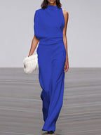 Women's Sleeveless Wide Leg Jumpsuit – Round Neck Flowy Jumpsuit