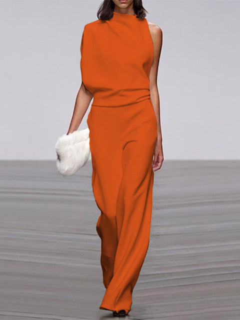 Women's Sleeveless Wide Leg Jumpsuit – Round Neck Flowy Jumpsuit