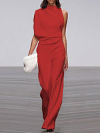 Women's Sleeveless Wide Leg Jumpsuit – Round Neck Flowy Jumpsuit