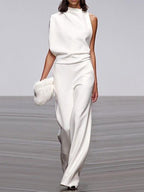 Women's Sleeveless Wide Leg Jumpsuit – Round Neck Flowy Jumpsuit