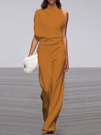 Women's Sleeveless Wide Leg Jumpsuit – Round Neck Flowy Jumpsuit