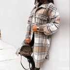 Women's Plaid Long Coat – Relaxed Button Front Winter Coat