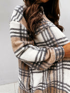 Women's Plaid Long Coat – Relaxed Button Front Winter Coat
