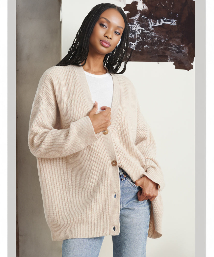Women's Oversized Button Cardigan – Relaxed Long Sleeve Cardigan
