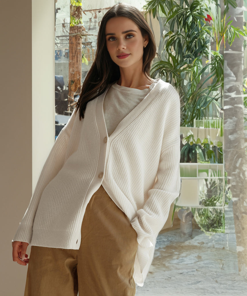Women's Oversized Button Cardigan – Relaxed Long Sleeve Cardigan