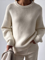 Women's Ribbed Crew Neck Sweater – Regular Fit Long Sleeve Pullover