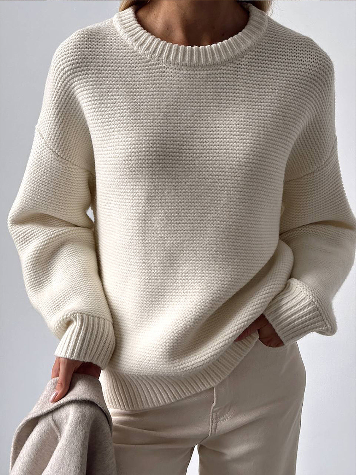 Women's Ribbed Crew Neck Sweater – Regular Fit Long Sleeve Pullover