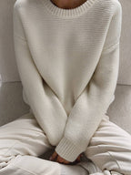 Women's Ribbed Crew Neck Sweater – Regular Fit Long Sleeve Pullover