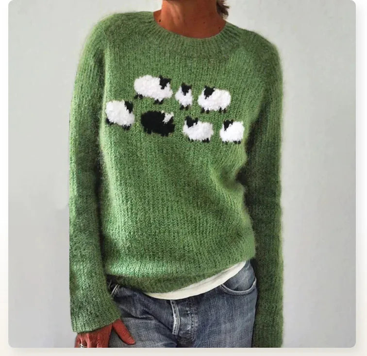Women's Norwegian Pattern Sweater – Nordic Crew Neck Long Sleeve Pullover
