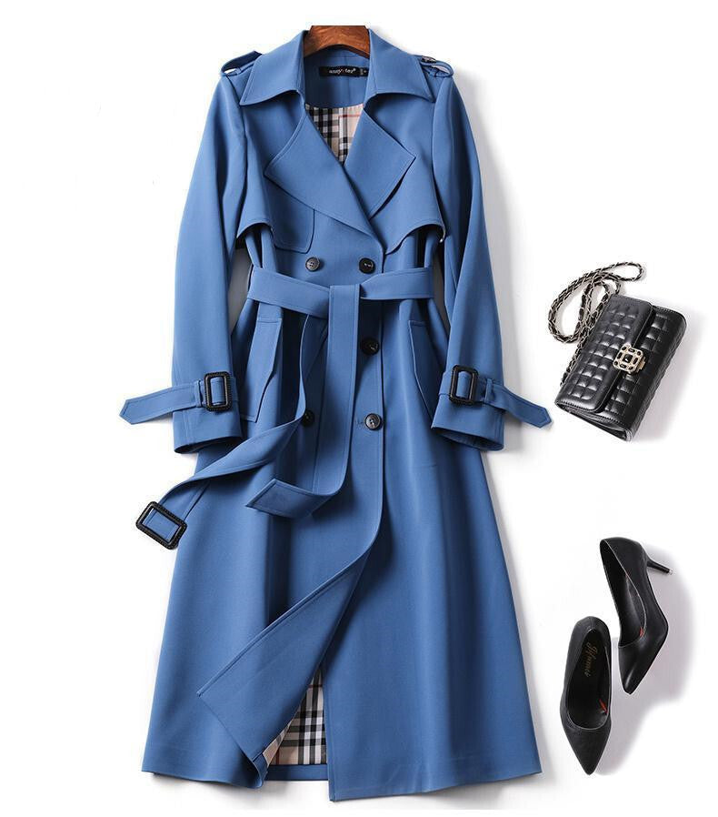 Women's Belted Trench Coat – Double-Breasted Longline Coat
