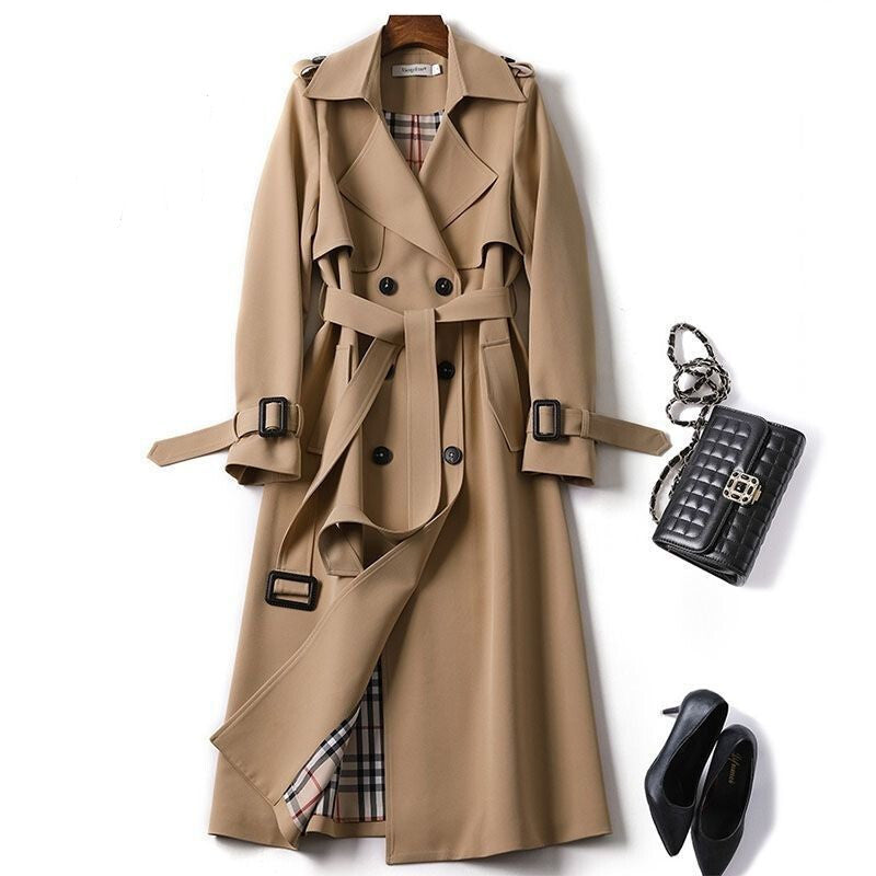 Women's Belted Trench Coat – Double-Breasted Longline Coat