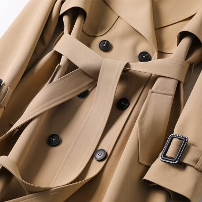 Women's Belted Trench Coat – Double-Breasted Longline Coat