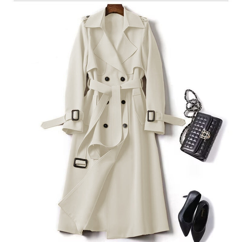 Women's Belted Trench Coat – Double-Breasted Longline Coat