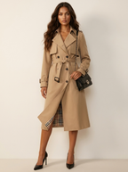 Women's Belted Trench Coat – Double-Breasted Longline Coat