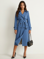 Women's Belted Trench Coat – Double-Breasted Longline Coat
