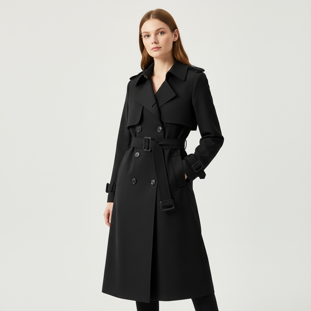 Women's Belted Trench Coat – Double-Breasted Longline Coat