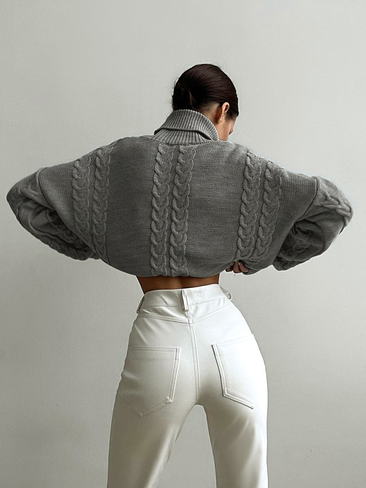Women's Cropped Turtleneck Sweater – Oversized High Neck Ribbed Pullover