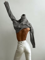 Women's Cropped Turtleneck Sweater – Oversized High Neck Ribbed Pullover
