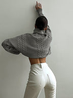 Women's Cropped Turtleneck Sweater – Oversized High Neck Ribbed Pullover