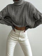 Women's Cropped Turtleneck Sweater – Oversized High Neck Ribbed Pullover