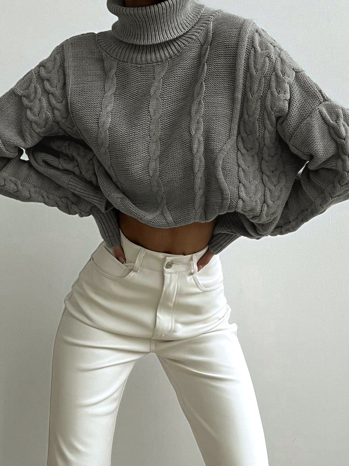 Women's Cropped Turtleneck Sweater – Oversized High Neck Ribbed Pullover