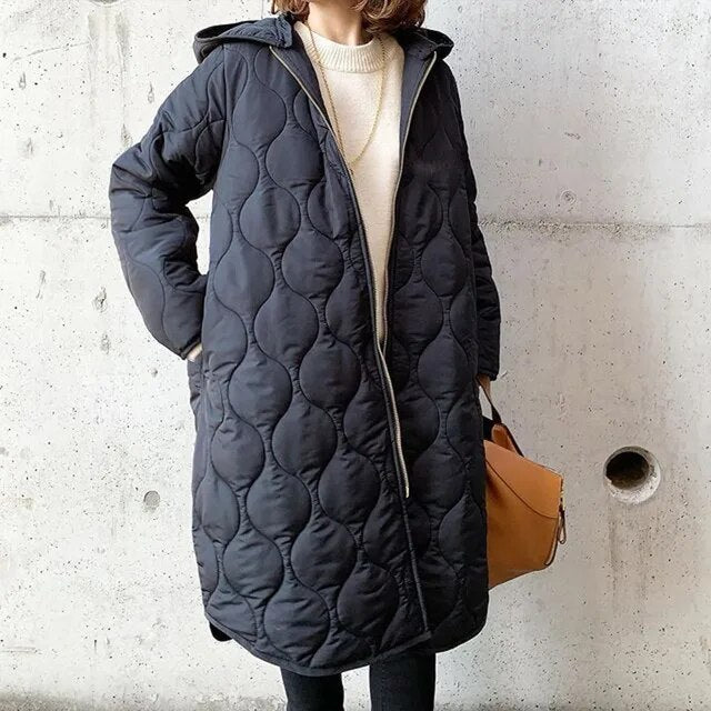 Women's Longline Puffer Coat – Hooded Quilted Winter Parka