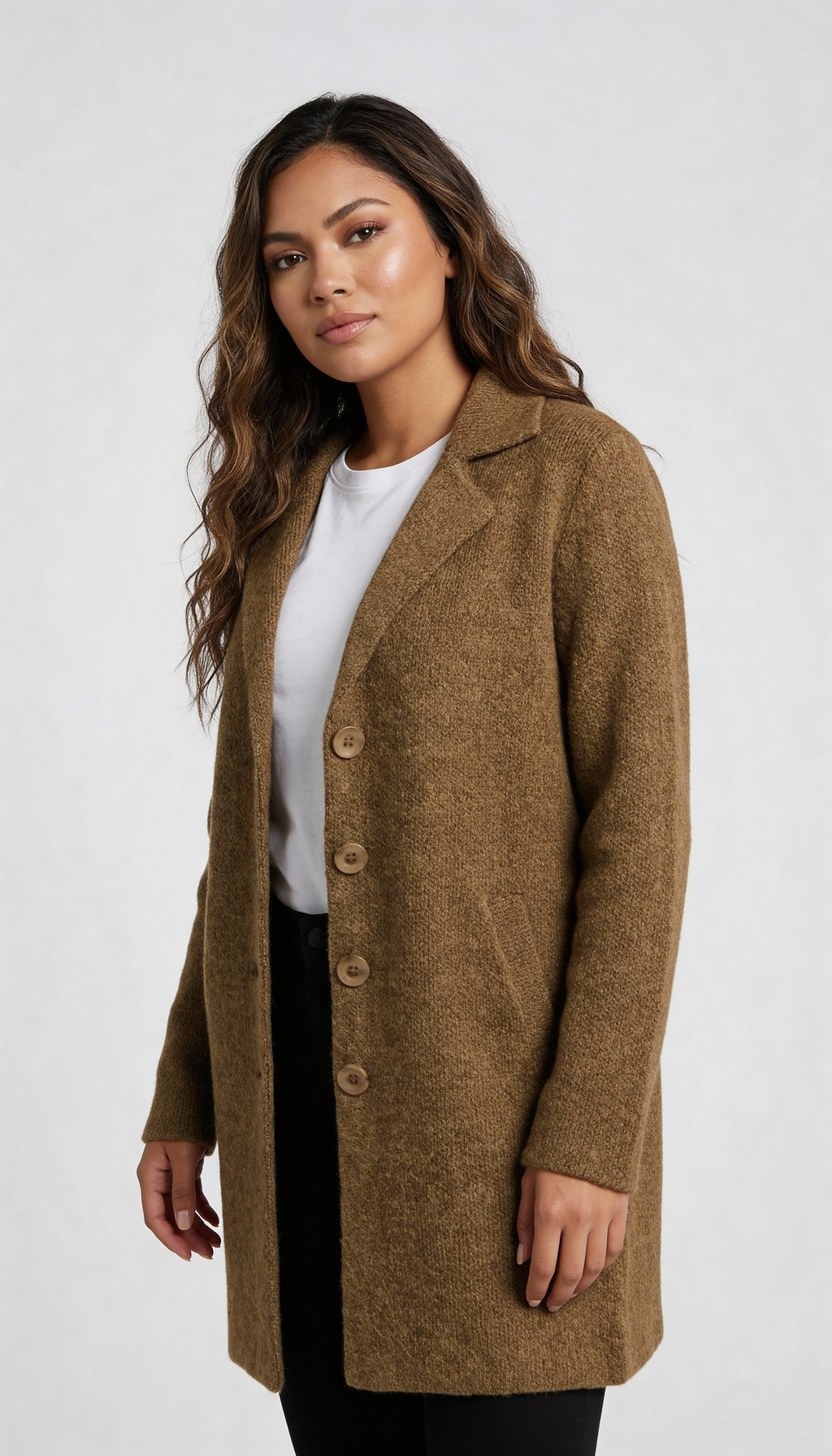 Women's Longline Car Coat – Button Front Lapel Coat