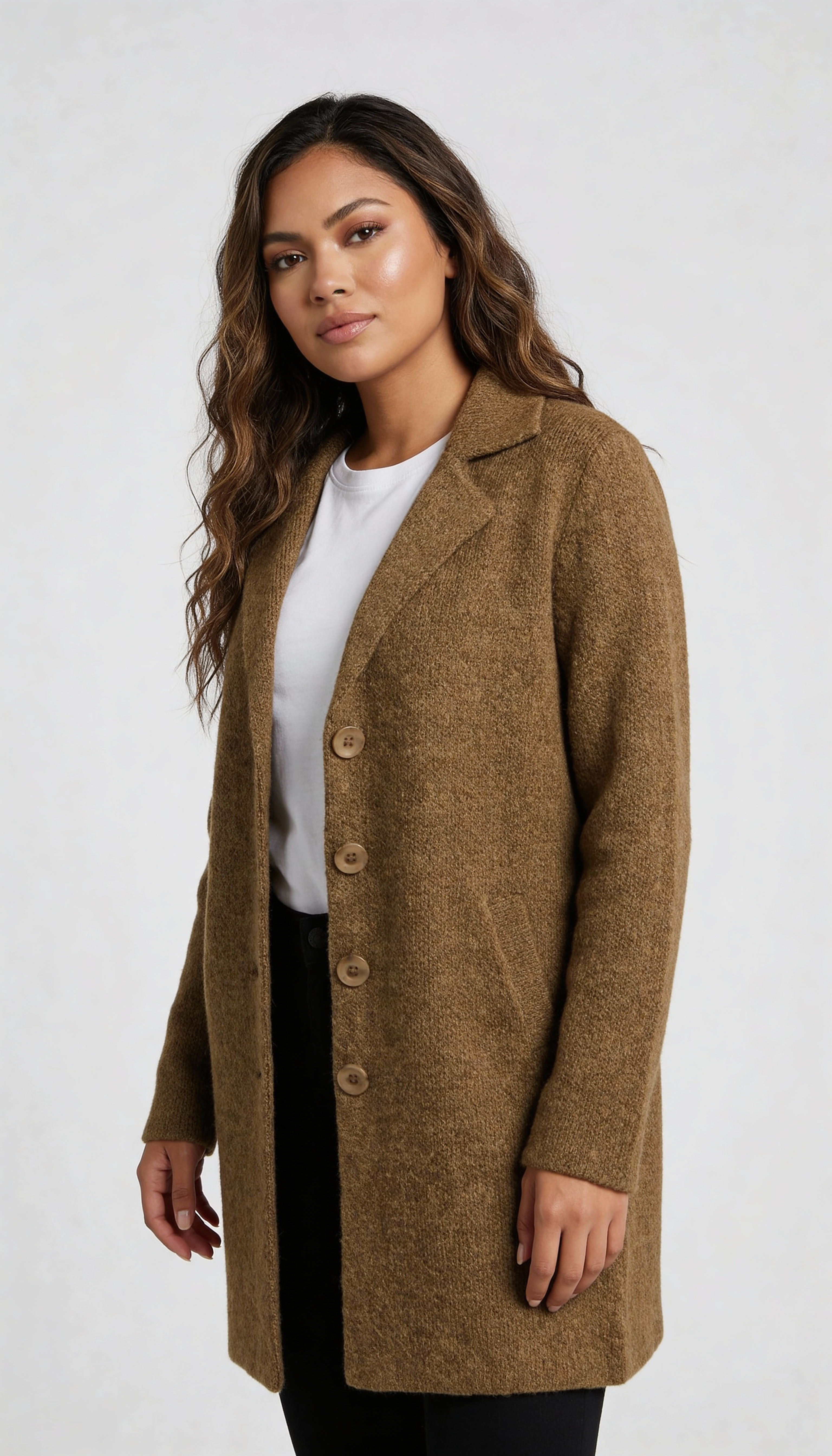 Women's Longline Car Coat – Button Front Lapel Coat