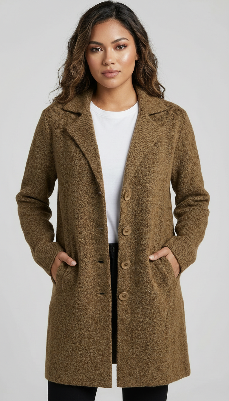 Women's Longline Car Coat – Button Front Lapel Coat