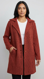 Women's Longline Car Coat – Button Front Lapel Coat