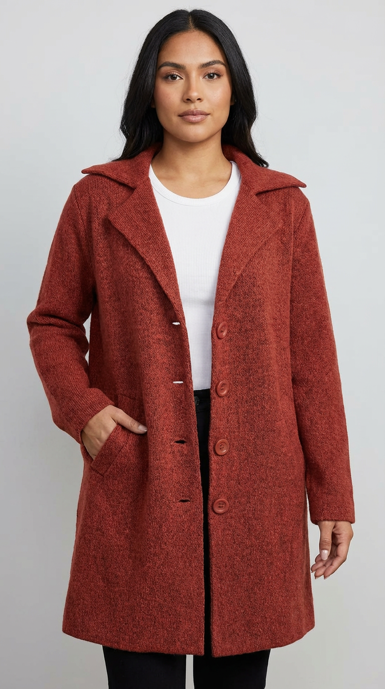 Women's Longline Car Coat – Button Front Lapel Coat