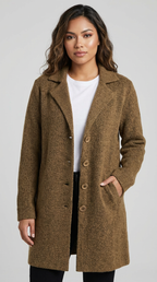 Women's Longline Car Coat – Button Front Lapel Coat