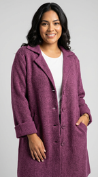 Women's Longline Car Coat – Button Front Lapel Coat