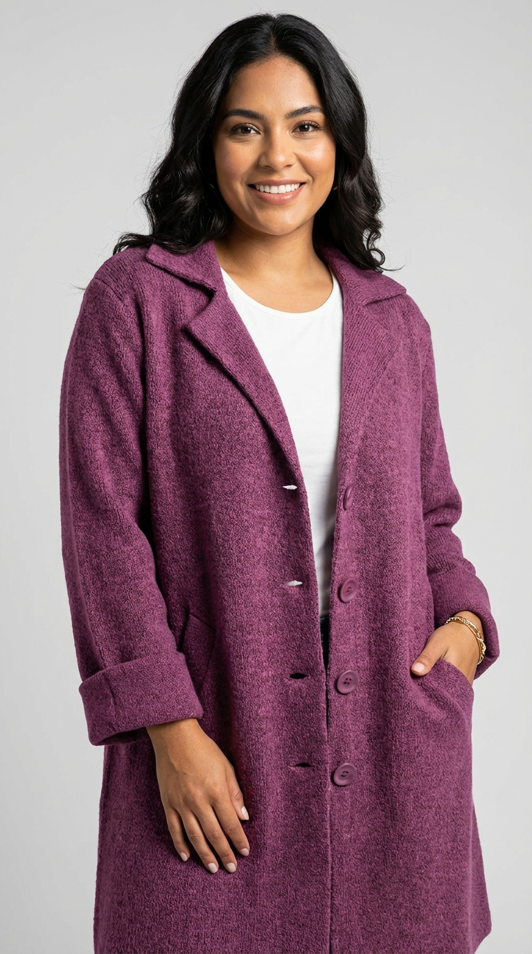 Women's Longline Car Coat – Button Front Lapel Coat