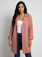 Women's Longline Car Coat – Button Front Lapel Coat
